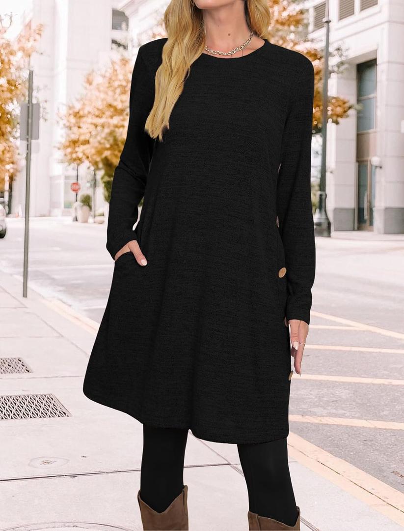 Black Long Sleeve Dress Womens Winter Casual Sweater Dresses Medium