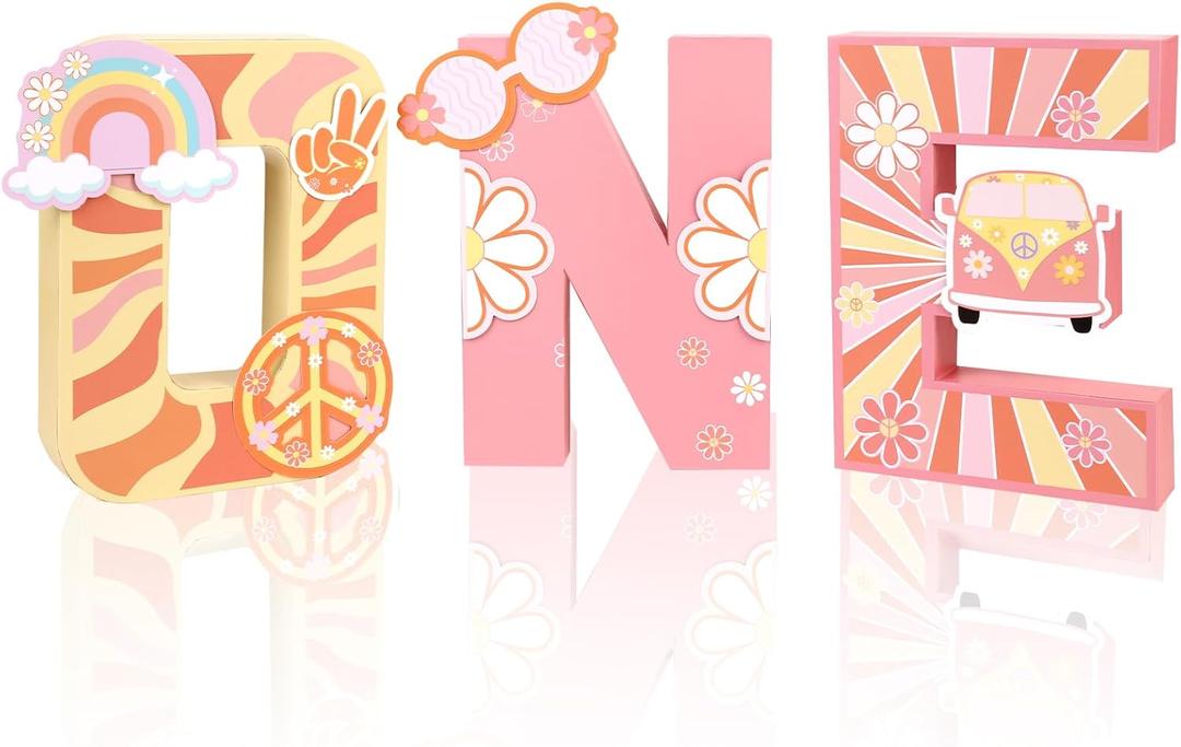 One Groovy Letter Sign for First Birthday, Hippie Groovy 1st Birthday Table Decorations, Large Number One Cake Smash Photo Props, Boho Rainbow Groovy Paper Mache Letters