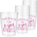 Baderke 16 Bachelorette Party Plastic Cups Clear Frosted Cute Bach Party Drinkware Reusable Cups Supplies Bridal Shower Favors Engagement Decorations Gift (16oz,Rose Pink the Club)