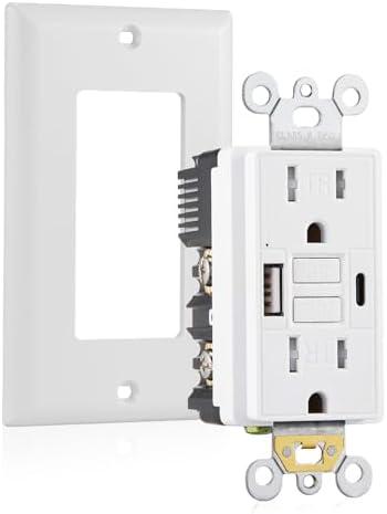 Toptozl 15 Amp GFCI Outlet with USB-C & USB-A Ports, ETL Listed | Self-Test GFCI Electrical Outlet In-Wall, Tamper-Resistant, Thinner Design, USB Charger for Smartphones and Tablets