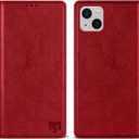 ZZXX for iPhone 13 Mini Wallet Case with [RFID Blocking] Card Slot Stand Strong Magnetic Leather Flip Fold Protective Phone Case for iPhone 13 Mini Case Wallet(Red-5.4 inch)