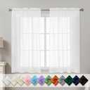 White Sheer Curtains 54 Inch Length, Privacy Semi Sheer Curtains for Dining Room Kitchen, Light Filtering Rod Pocket Voile Window Drapes 2 Panels Set, Each 42" W x 54" L