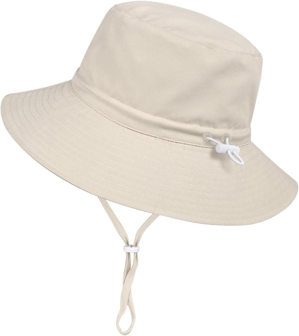 Baby Toddler Sun Hat,Boys Girls Adjustable Bucket Hat for Kids UPF 50+ Sun Protective Child Summer Beach Hats 0-5 Years (Beige)