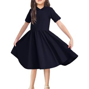 Topstype Girls' Casual Dresses Short Sleeve Summer 5-14 Years (7-8 Years, M, Dark Blue)