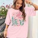 Boho Oversized Shirt Women Vintage Floral Shirts Daisy Flower Tshirt Wildflower Graphic Tees Casual Loose Tops (Pink, L)