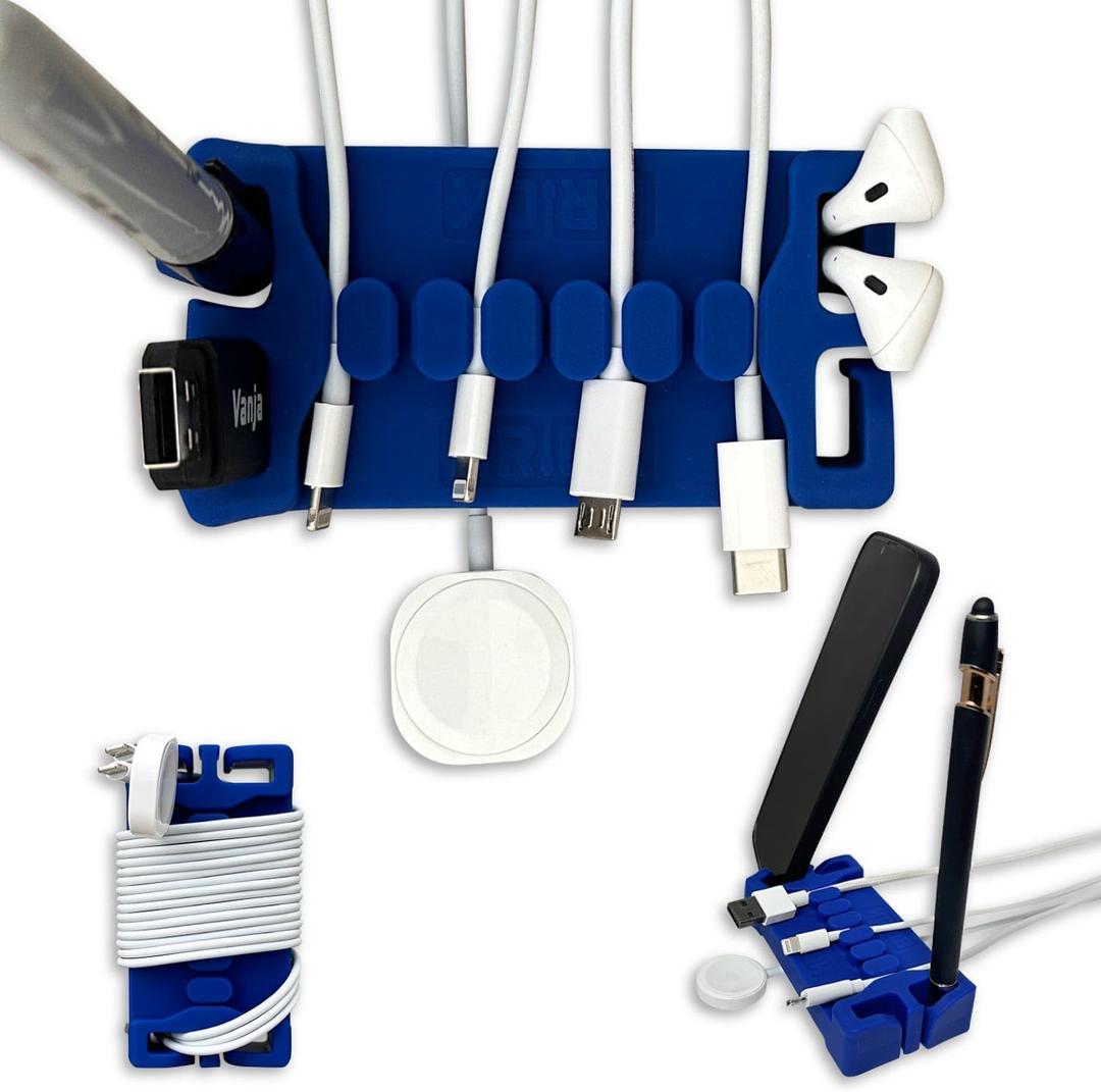 4 x DeskBrick  Patented Non-Slip Steel-Weighted Desk Organizer & Cable Management Gadget, Versatile Cord, Phone & Accessory Holder for Office, Home & Desktop  Best Gift for Men. Blue (1 Pack)