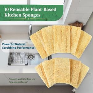 10pcs Natural Sponges for Dishes - Eco Friendly and Compostable Sponges - Biodegradable Plant Based Kitchen Dish Sponge - Plastic Free Dish Scrubber