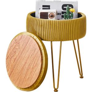 Cpintltr Velvet Foot Rest Stool Multipurpose Dressing Stools Upholstered Round Storage Ottoman Modern Soft Vanity Chair with Memory Foam Seat Yellow