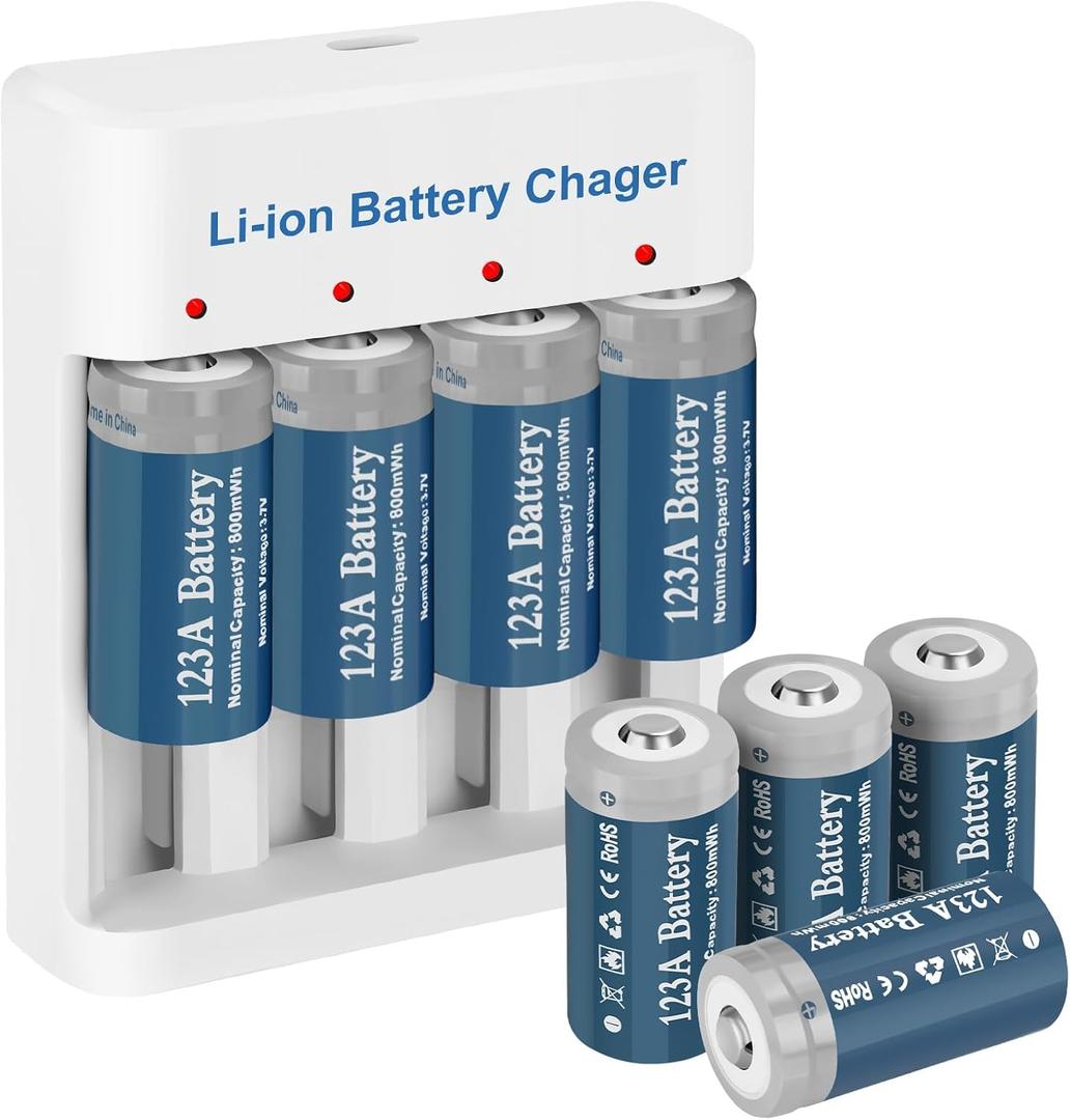 8 Pack CR123A Rechargeable Lithium Batteries with Charger 3.7V 800mAh 123a Lithium Batteries for Arlo Camera and Flasglight