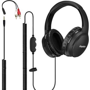 Joysico 19.5Ft / 6M Extra Long Cord Headphones for TV PC with Volume Control, Spring Coiled Cable, 3.5mm AUX, Wired Over Ear Earphones for Seniors Hard of Hearing, Large Comfortable Computer Headset