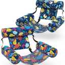 Pool Floats Adult, 2 Packs Fabric Inflatable Hammock Pool Lounge Chairs, Blow up Pool Floats for Adults, Hawaii Flower Pattern Floats for Pool Floating, Party Summer Water Beach Lake Fun