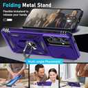 Janmitta Compatible with Samsung Galaxy S25 Plus/S24 Plus Case Built in Slide Camera Lens Cover+Screen Protector+Finger Ring Holder Kickstand,Heavy Duty Shockproof Full Body Phone Cover,Purple