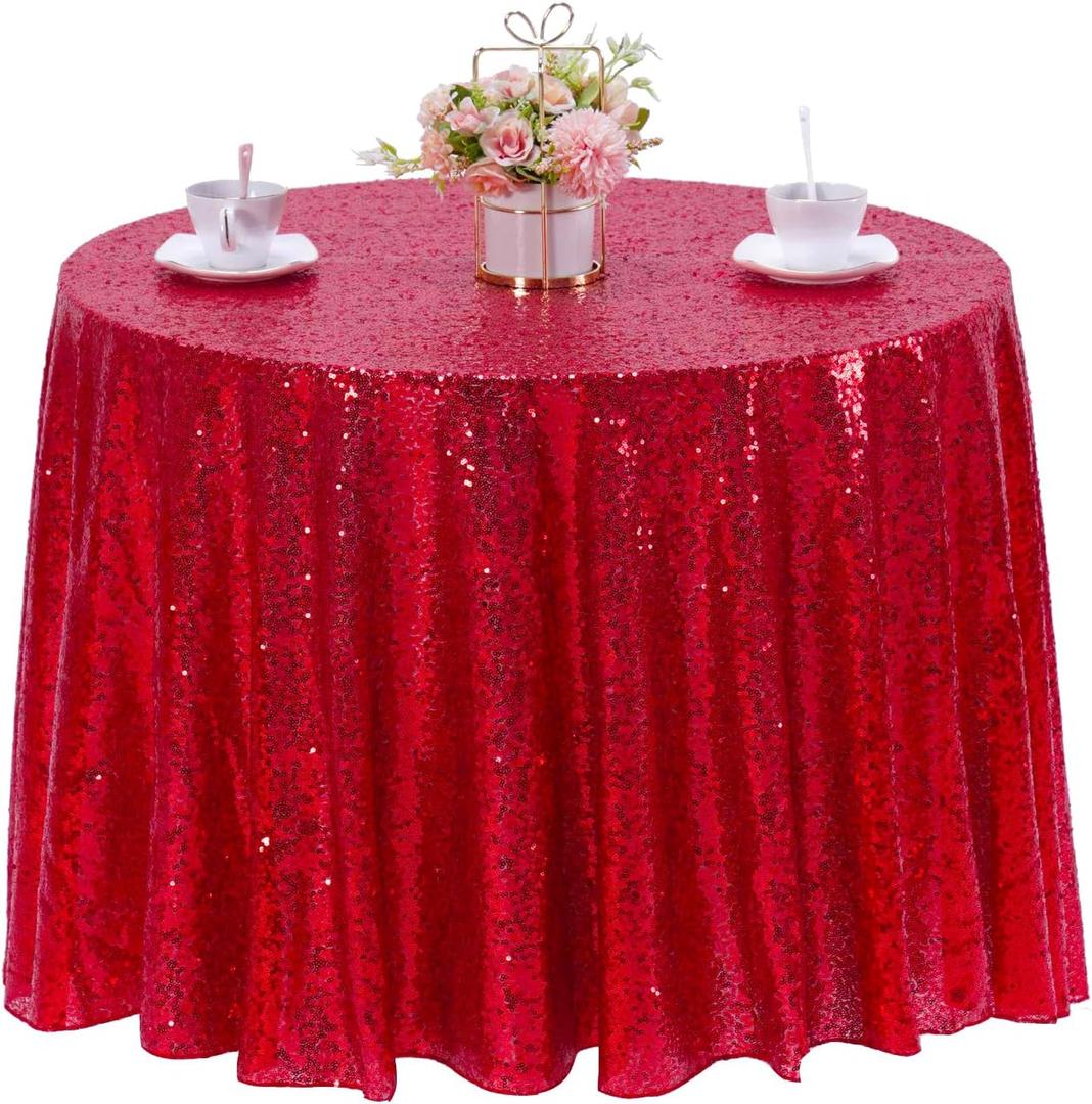 Red Sequin Tablecloth Round 72" Glitter Table Cover Metallic Sequence Table Clothes for Birthday Party Baby Shower Wedding