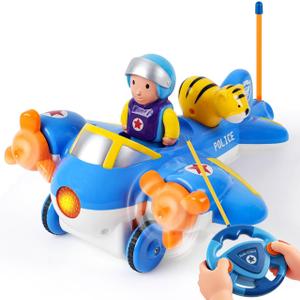 Remote Control Airplane for Kids - Birthday Gifts for Boys Toddlers Ages 18+ Months, 2 3 4 5 Year Old, RC Cartoon Aircraft Toy with Lights, Music and Easy Control