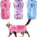 Nuanchu 3 Pieces Cat Recovery Suit Kitten Recovery Suit E-Collar Alternative for Cats and Dogs Abdominal Skin Anti Licking Pajama Suit (Medium)