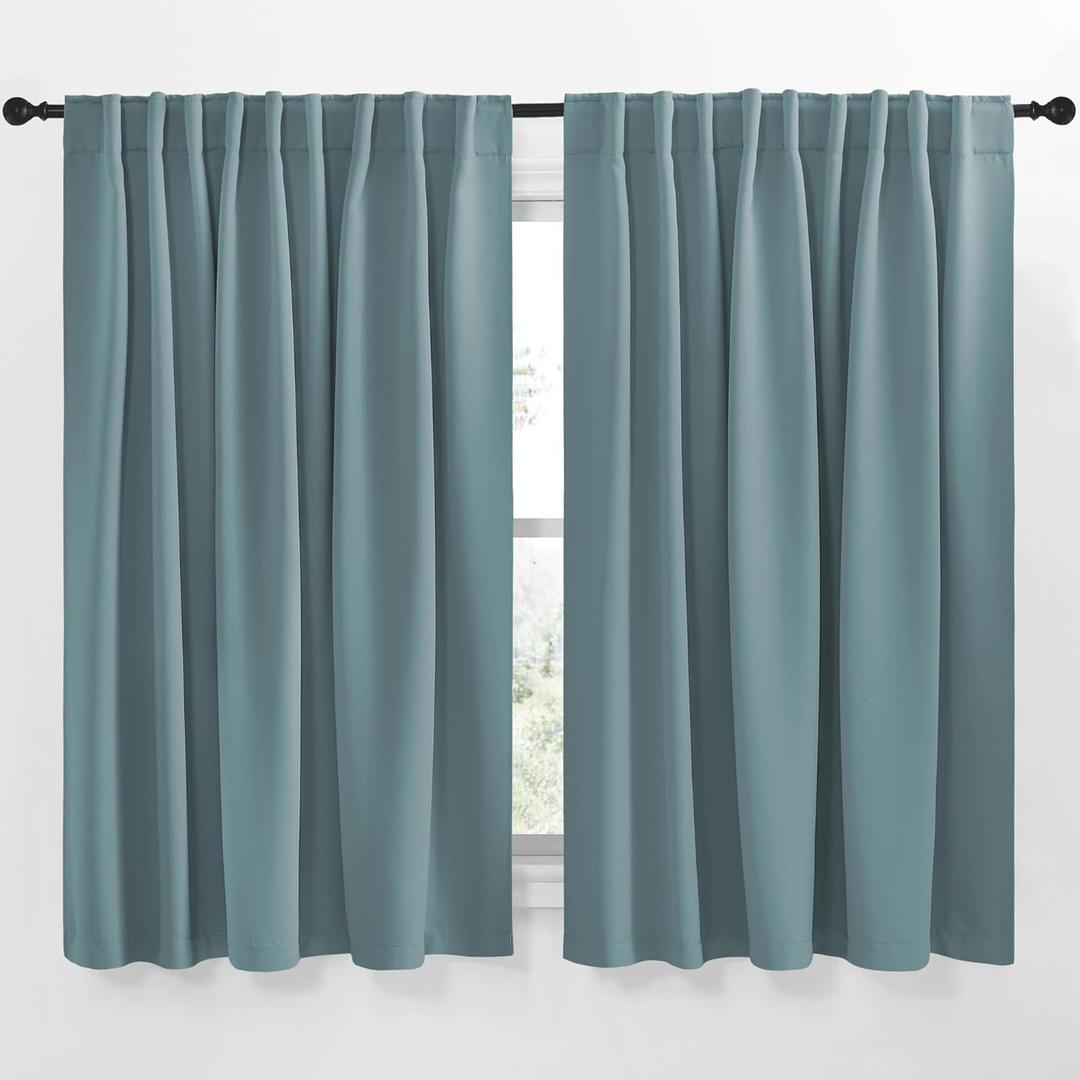 NICETOWN Blackout Curtain Panels Window Draperies - (Greyish Blue Color) 70x63 inch, 2 Pieces, Insulating Room Darkening Blackout Drapes for Bedroom