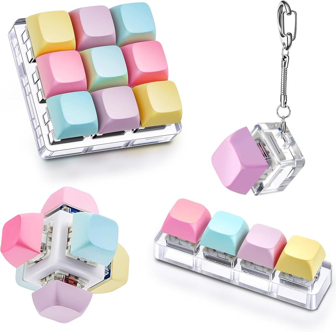 Taiyin 4 Pcs Keyboard Toy Clicker Keyboard Fidget Keychain Decompression Toys Button Stress Relief Gifts for Adult to Relief Stress Pass the Time (Cute Style)