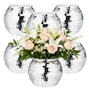 Hyonihao Disco Ball Vase,6" X 6.7" 6 Pcs,Silver Mirror