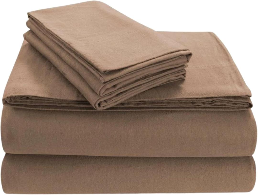 Tribeca Living Twin X-Large Luxury Solid Flannel Deep Pocket Sheet Set, Cashmere