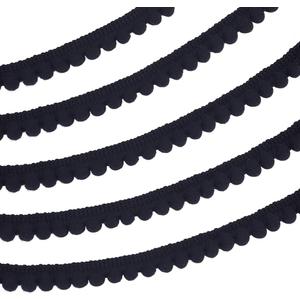 PH PandaHall 25 Yards Pom Poms Balls Fringe Trim, 1/2 inch(12mm) Single Edge Ball Trim Fringe Black Sewing Ribbon Crafts Pompoms Tassel Lace for Sewing DIY Crafts Party Home Decoration