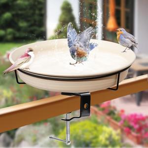 AUHOKY Bird Bath Deck Mounted Bowl 11 Inches, Balcony Railing Birdbaths Unheated, Bird Bath Fence Clamp Detachable (White)