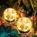 Solar Lights Outdoor for Yard Patio Porch, Garden Decor Birthday Gifts for Mom Women, Solar Globe Lights Waterproof Cracked Glass Ball Outdoor Decorations Balcony Backyard (Pack of 2, Warm White)
