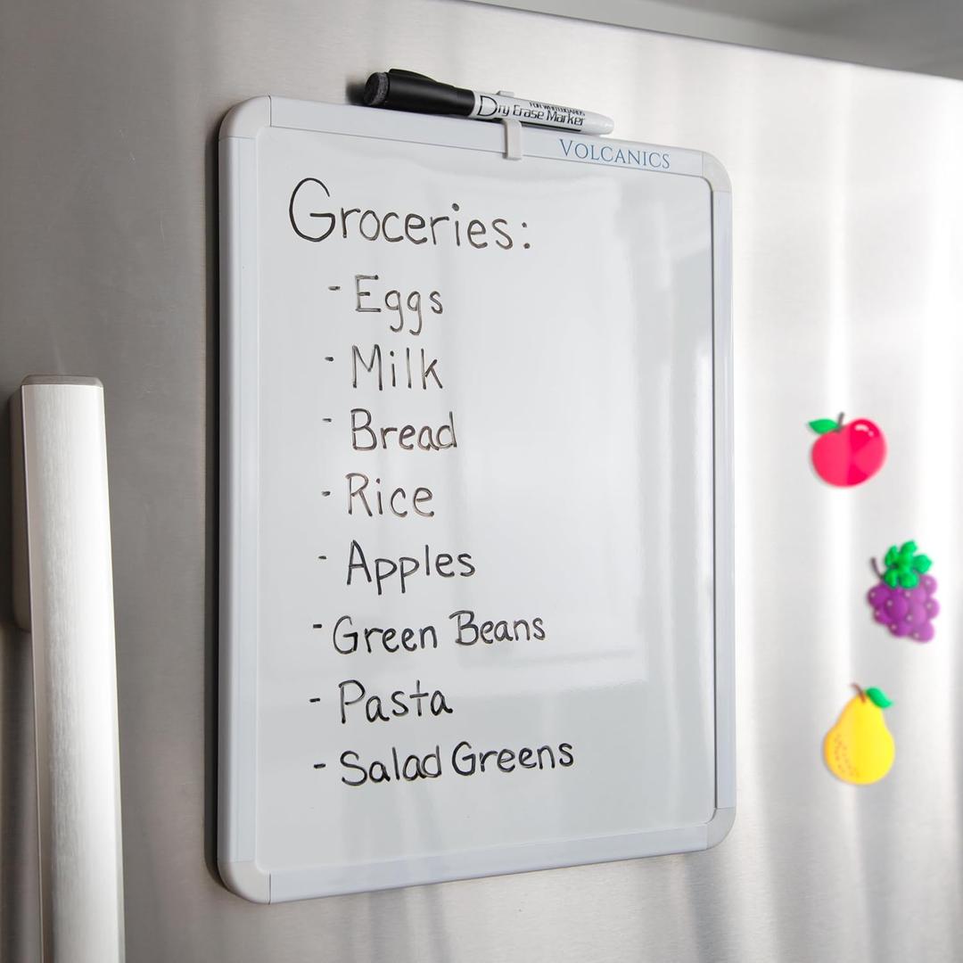Volcanics Small Dry Erase Board, 14.1 x 11 whiteboard Small White Board, Mini Whiteboard for Kids, Magnetic White Board for Fridge, Locker, A Dry Erase Marker Included