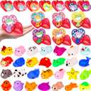 28 Pack Valentines Day Gifts for Kids Classroom Mochi Squishes Fidget Toys Filled Heart & Valentines Day Cards for Kids School, Valentines for Class Exchange Gifts School Party Favors for Boys Girls