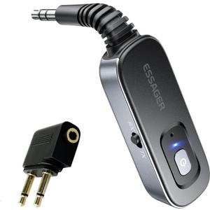 ESSAGER Bluetooth Receiver for Car, Noise Cancelling 3.5mm AUX Bluetooth Car Adapter, Wireless Audio Receiver Transmitter for Home Stereo/Wired Headphones Airplane, Gray