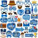 Fathers Day Photo Booth Props,37pcs Fathers Day Decorations Blue Dad Photo Booth Props for Fathers Day Party Supplies