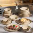 Herogo Stoneware Dinnerware Sets for 6, 18pcs Irregular Handmade Dinner Dish Set, Plates and Bowls Dishware for Kitchen Dining, Microwave & Dishwasher Safe, Cream Khaki
