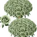 50 PCS Green Roses Artificial Flowers, Fake Roses with Stem Realistic Silk Roses for DIY Wedding Bouquets Tables Centerpieces Arrangements Baby Shower Birthday Home Decor Valentine's Day Gift for Her