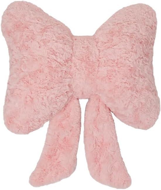 Poowe Pink Bow Pillow, Soft Bow Decorative Pillows with Faux Fur, Bowknot Throw Pillows, Aesthetic Home Decor Bow Shaped Plush Pillow for Bedroom Sofa Couch (14.6"x12.6")