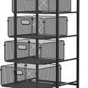 SUNALLY Rolling Kitchen Cart with Drawers, 4-Tier Utility Cart Fruit Vegetable Storage Cart with Lockable Wheels, Wooden Top Metal Kitchen Storage Organizer for Cans, Snacks, Beauty, Craft, Art, Black