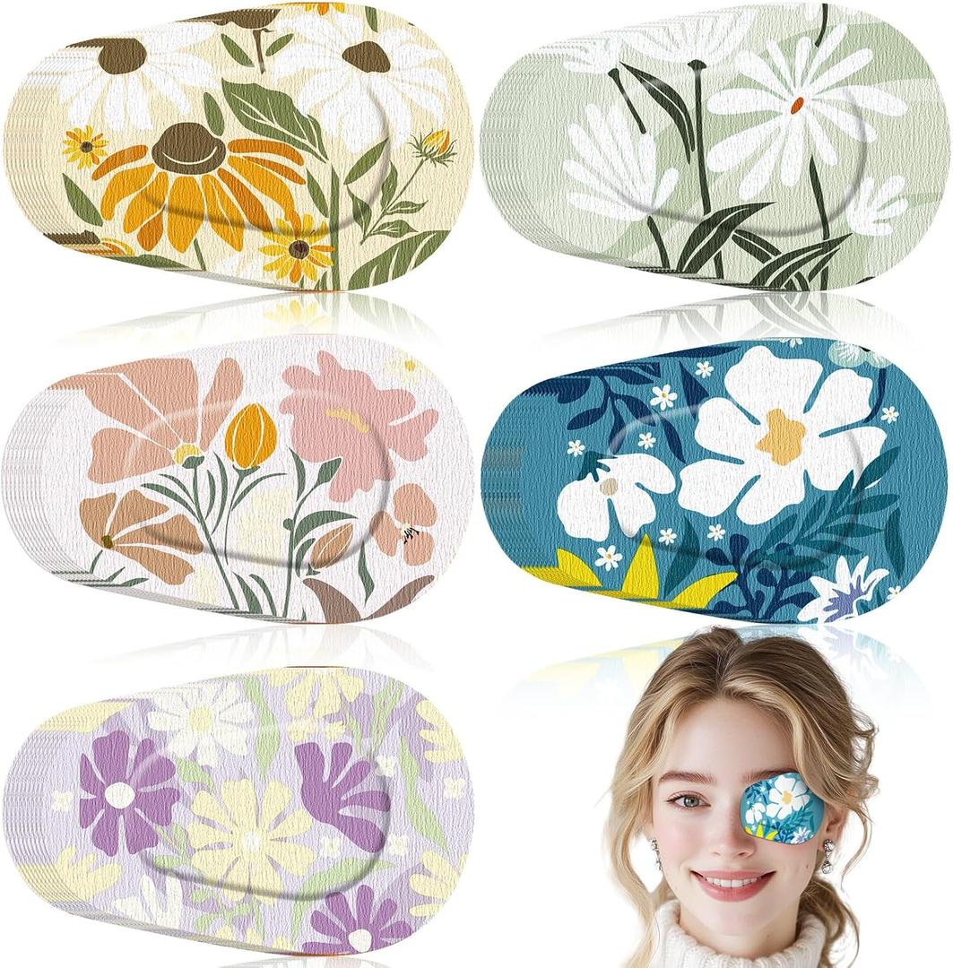 Geiserailie 50 Pcs Disposable Eye Patches for Adults with 5 Styles Vintage Boho Flower Designs Gentle Removal Eyepatches Adhesive Eyepatches for Lazy Eye Women Girl Gift