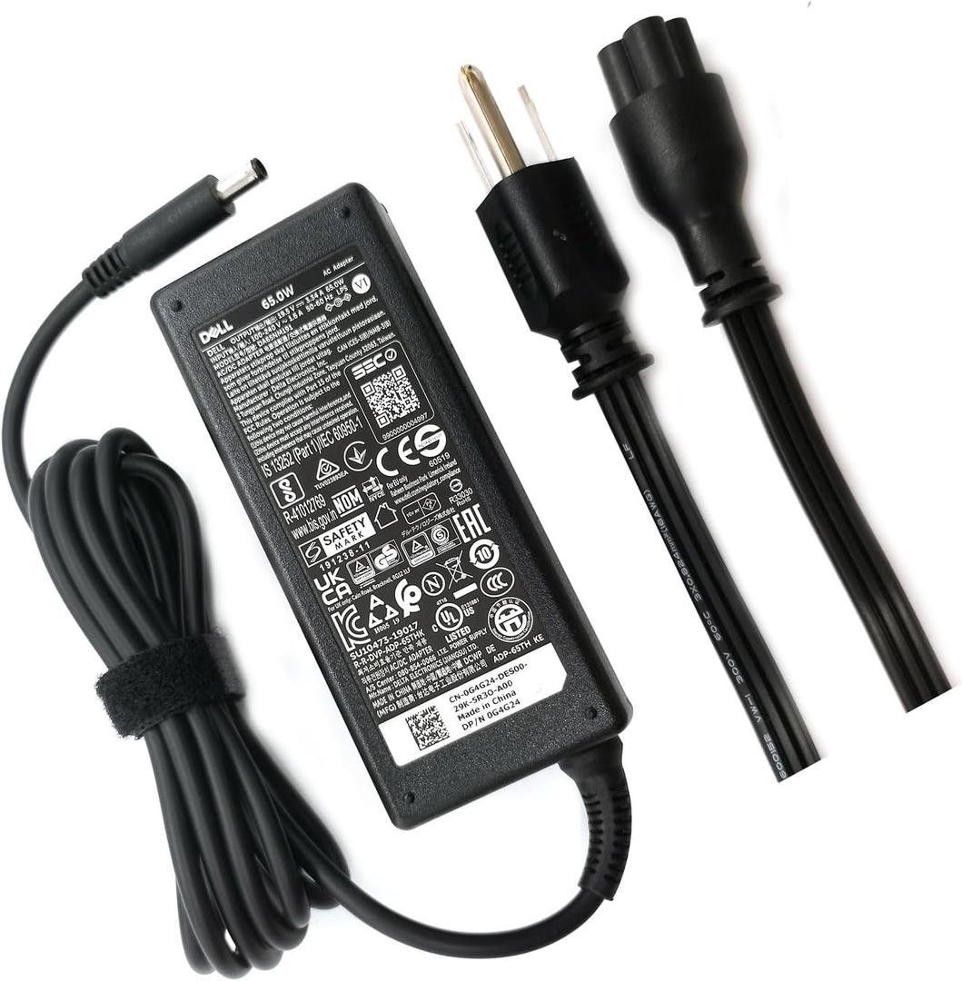 Dell 65W 4.5mm tip Laptop Charger,Latitude 3320 3330 3340 3420 3430 3435 3440 3450 3520 3530 3535 3540 AC Adapter, Black, DA65NM191