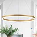 Modern LED Pendant Lighting 24'' Ring Chandelier Gold Dimmable LED Chandelier for Dining Room 36W Adjustable Pendant Light Fixture for Living Room Bedroom Home Office Foyer, 3000-6500K