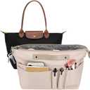Purse Organizer Insert for Longchamp Le Pliage Medium, Tote Bag Dividers for Inside Purse with Zipper and 15 Pockets, Purse Liners for Women Handbag, and More (Beige, M)