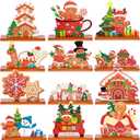 Marsui 12 Pcs Christmas Gingerbread Table Decorations Wooden Christmas Tabletop Centerpieces Duplex Printing Gingerbread Man House Snowflake Centerpieces for Holiday Xmas Dinner Party Decor, 12 Style