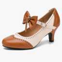 LIURUIJIA Women's Low Kitten Heel Mary Jane Oxfords Pumps Comfortable Ankle Strap Dress Shoes with Bow 7.5