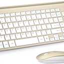 Wireless Keyboard and Mouse Ultra Slim Combo, TopMate 2.4G Silent Compact USB 2400DPI Mouse and Scissor Switch Keyboard Set with Cover, Batteries Included, for PC/Laptop/Windows/Mac - Gold White