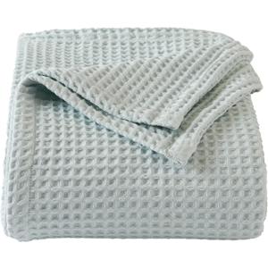 100% Cotton Waffle Weave Bed Blanket | Soft, Breathable, and Lightweight Blanket for All-Season | Perfect for Layering | Brielle Collection (Full/Queen, ICY Blue)