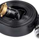 2" x 50' Black PVC Backwash and Discharge Hose for Swimming Pools, Heavy Duty Reinforced Flat Pool Hose with Aluminum Pin Lug Fittings