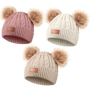 Geyoga Kids Winter Pompom Hat Knitted Ski Beanie Hat Pom Pom Beanie Cap for Girls Boys, for 0-13 Years Old (Large, White, Khaki, Pink)