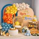 Here Comes the Son Balloon Arch Garland Kit 149pcs for Retro Sun Baby Shower First Trip Around the Sun Sunshine Theme Birthday Kids Groovy Boho Party Backdrop Decoration (Slate Blue)