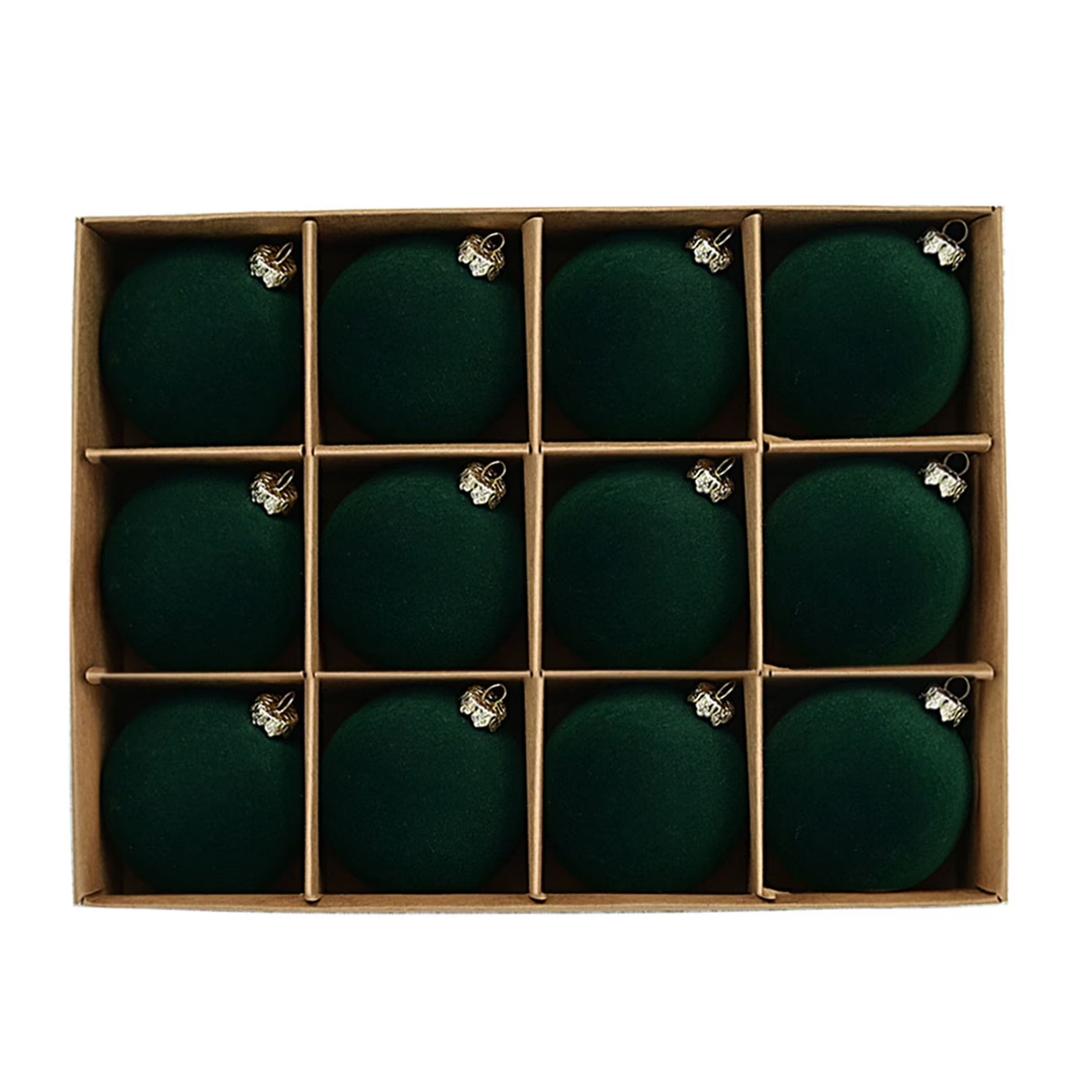 12pcs Plush Christmas Sphere Ornament Flocking Shatterproof Decorative Sphere For Holiday Tree Home Use