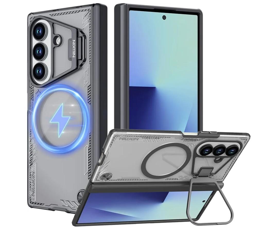 Nillkin for Samsung Galaxy Z Fold 7 Case, Compatible with MagSafe, [Hinge Protection] [Adjustable Camera Kickstand] Slim Magnetic Anti-Yellow Phone Case Cover for Galaxy Z Fold 7 - Clear Black