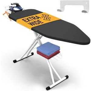 Xabitat Full Size Ironing Board, 57"x18" Wide Heavy Duty Iron Board with Wall Mount Hanger – Foldable, Height Adjustable 30-36", Full Metal Frame, Heat & Scorch Resistant 3-Layer Cover, Cord Holder