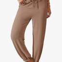 Dokotoo Womens Casual Pants Drawstring Textured 2024 High Waisted Ribbed Fall Long Carrot Baggy Trousers with Pockets, 2XL