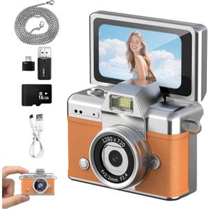 Mini Keychain Camera - 1.47 Inch Flip Screen. Multiple HD Shooting & Recording Modes. Ultra-Portable for Travel, Parties. Stylish Pendant Decoration & Fashionable Gifts (Orange)